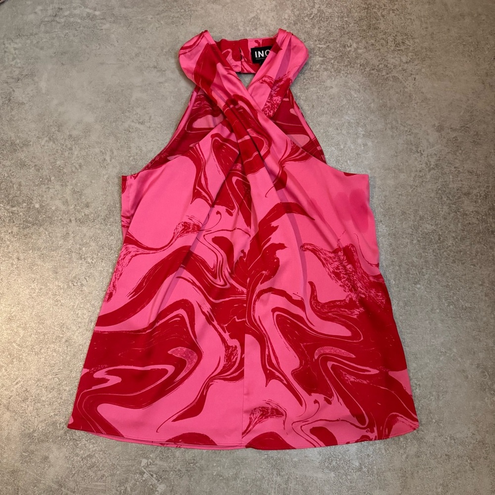 INC International Concepts Pink and Red Twisted Halter Satin Tank